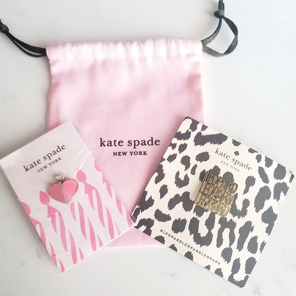 kate spade Jewelry - KATE SPADE Leapord & Pink Gift Tack pin Gold Tone